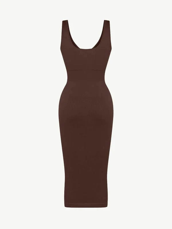 CurvyPower | UK Bodycon Deep V Neck Bodycon Shaping Midi Dress with Removable Pads
