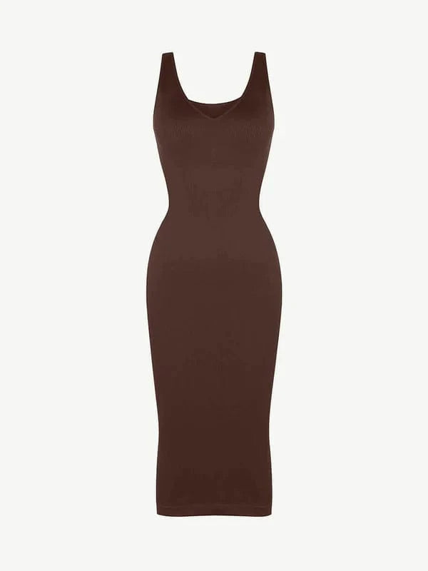 CurvyPower | UK Bodycon Deep V Neck Bodycon Shaping Midi Dress with Removable Pads