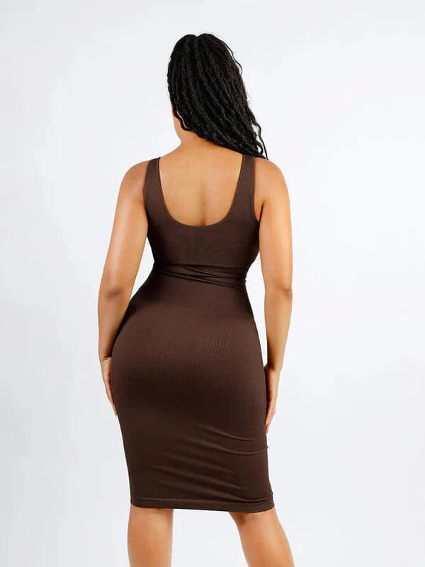 CurvyPower | UK Bodycon Deep V Neck Bodycon Shaping Midi Dress with Removable Pads