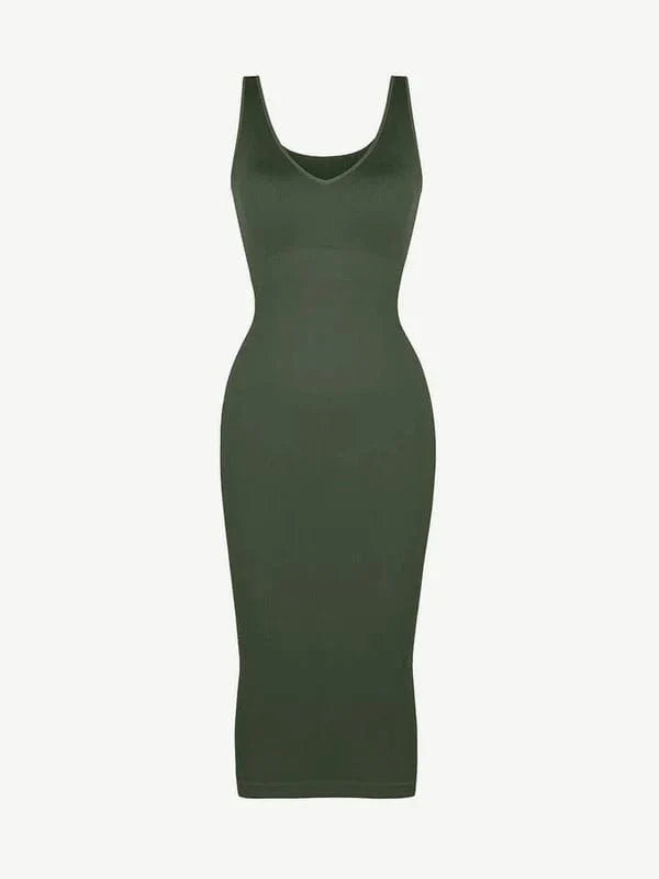 CurvyPower | UK Bodycon Deep V Neck Bodycon Shaping Midi Dress with Removable Pads