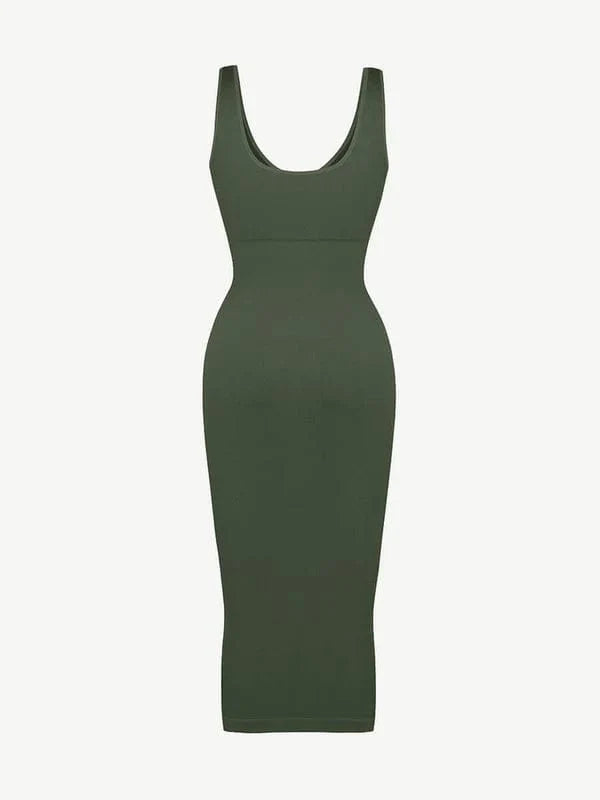 CurvyPower | UK Bodycon Deep V Neck Bodycon Shaping Midi Dress with Removable Pads