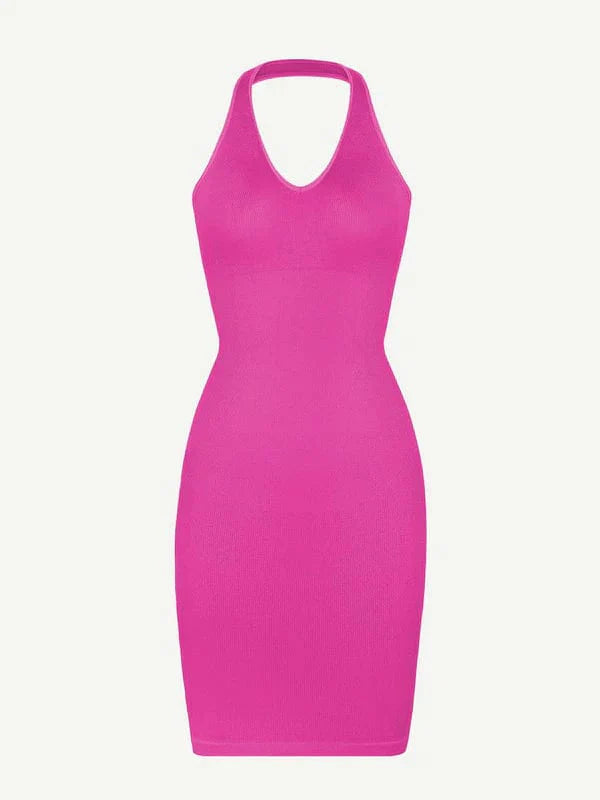 CurvyPower | UK Bodycon Halter Neck Shapewear Bodycon Midi Dress
