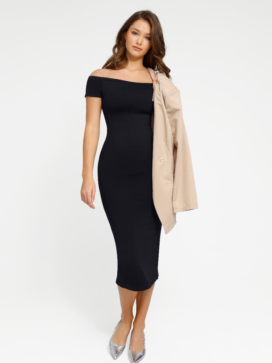 CurvyPower | UK Bodycon Short Sleeve Bodycon Shapewear Midi Dress