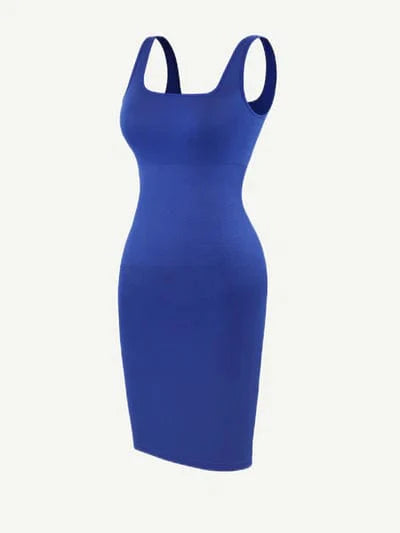 CurvyPower | UK Bodycon Square Neck Midi Dress Shapewear Bodycon With Removable Pads