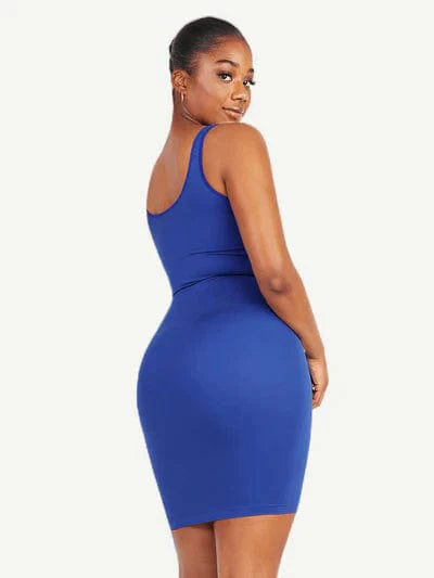 CurvyPower | UK Bodycon Square Neck Midi Dress Shapewear Bodycon With Removable Pads