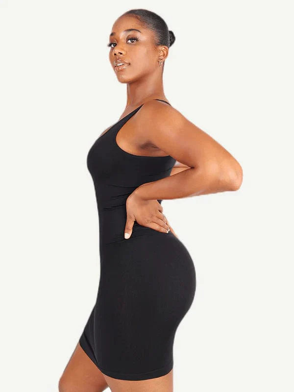 CurvyPower | UK Bodycon Square Neck Midi Dress Shapewear Bodycon With Removable Pads