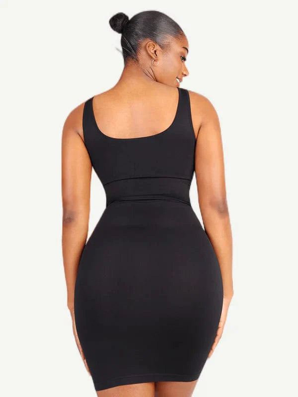 CurvyPower | UK Bodycon Square Neck Midi Dress Shapewear Bodycon With Removable Pads