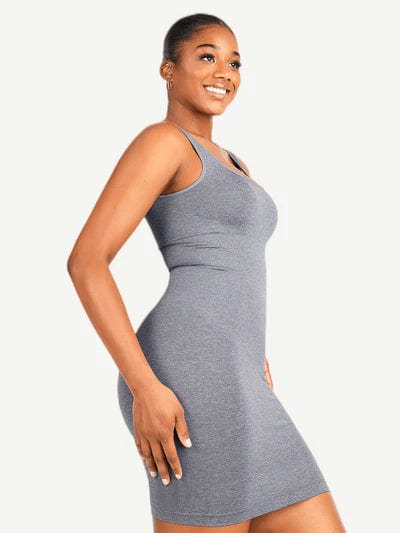 CurvyPower | UK Bodycon Square Neck Midi Dress Shapewear Bodycon With Removable Pads