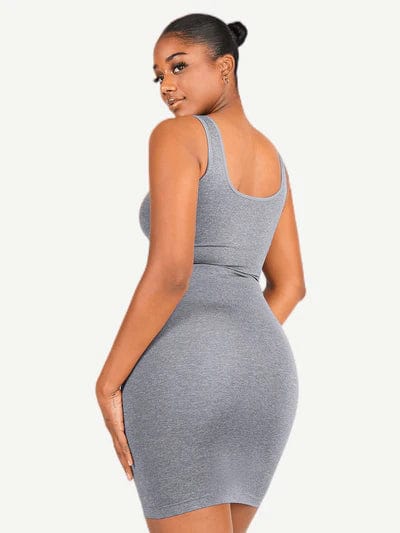 CurvyPower | UK Bodycon Square Neck Midi Dress Shapewear Bodycon With Removable Pads