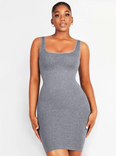 CurvyPower | UK Bodycon Square Neck Midi Dress Shapewear Bodycon With Removable Pads
