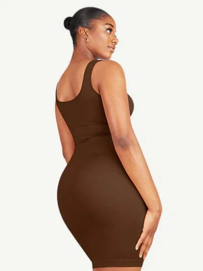 CurvyPower | UK Bodycon Square Neck Midi Dress Shapewear Bodycon With Removable Pads