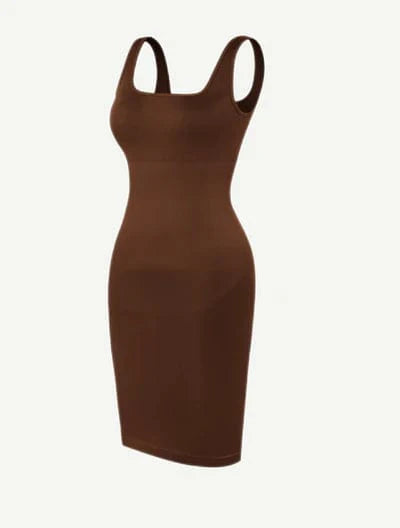 CurvyPower | UK Bodycon Square Neck Midi Dress Shapewear Bodycon With Removable Pads