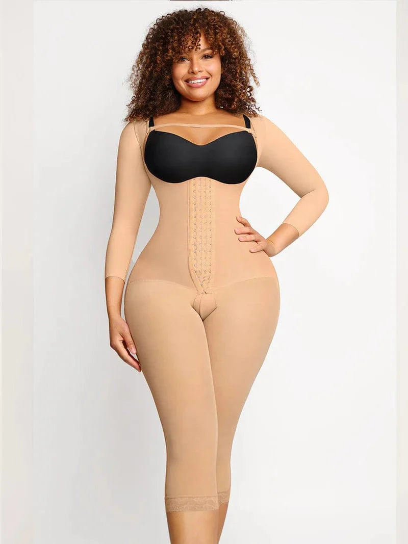 CurvyPower | UK bodysuit Beige / S Long Sleeve Shapewear Bodysuit with U-Shape Post-Surgical Bust Support