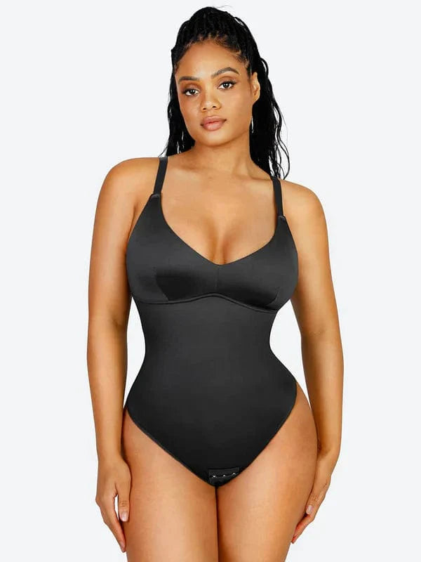 CurvyPower | UK bodysuit Black / S Tummy Control Elastic Mesh Shapewear Thong Bodysuit
