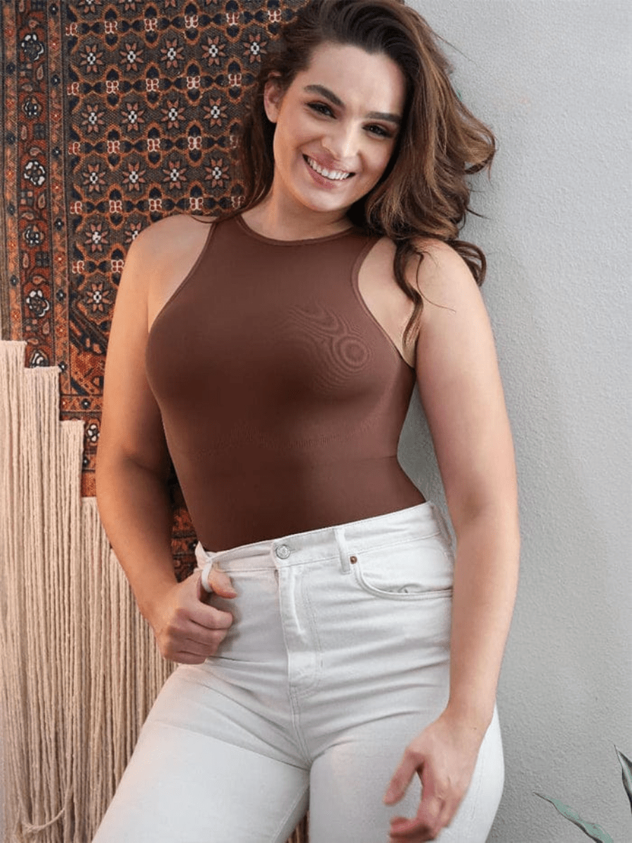 CurvyPower | UK bodysuit Brown / XS/S Sleeveless Tummy Control Shapewear Thong Bodysuit