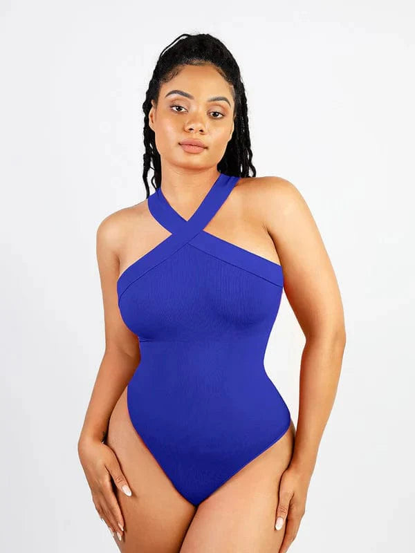 CurvyPower | UK bodysuit Dark Blue / XS/S Halter Neck Criss-Cross Seamless Shaper Bodysuit
