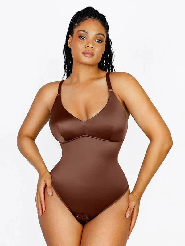 CurvyPower | UK bodysuit Dark Brown / S Tummy Control Elastic Mesh Shapewear Thong Bodysuit