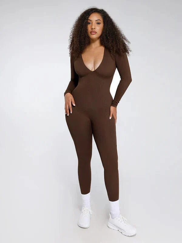 CurvyPower | UK bodysuit Dark Brown / XS/S Deep V Whole Body Tummy Control Shaping Bodysuit