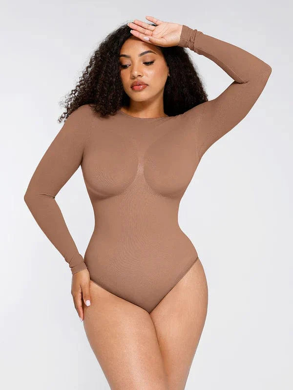 CurvyPower | UK bodysuit Dark Brown / XS/S Long Sleeve Shapewear Tummy Control Bodysuit