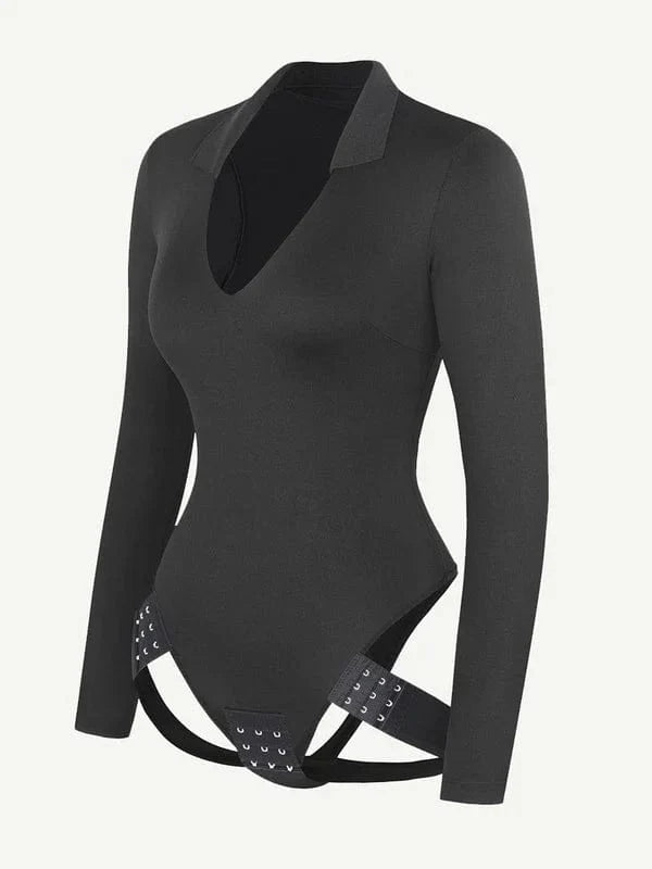 CurvyPower | UK bodysuit Deep V Neck Long Sleeve Shapewear Thong Bodysuit
