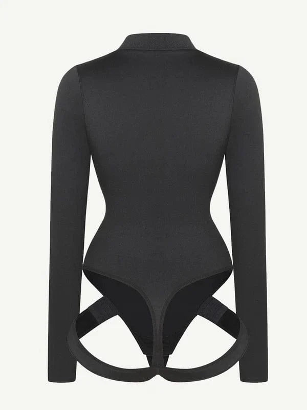 CurvyPower | UK bodysuit Deep V Neck Long Sleeve Shapewear Thong Bodysuit