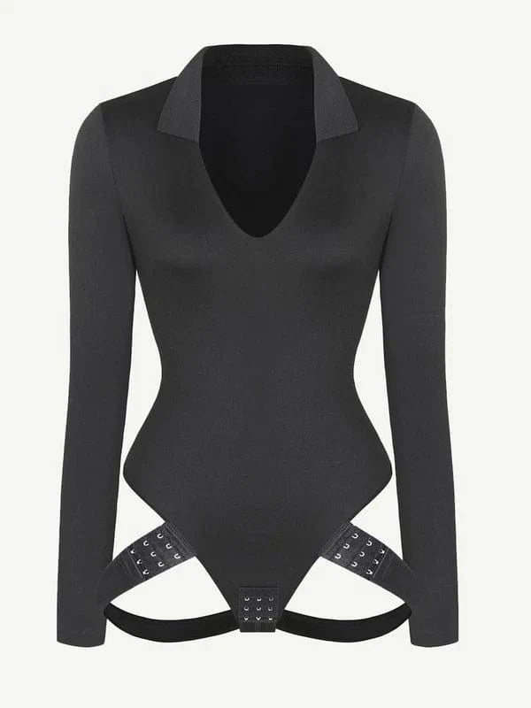CurvyPower | UK bodysuit Deep V Neck Long Sleeve Shapewear Thong Bodysuit
