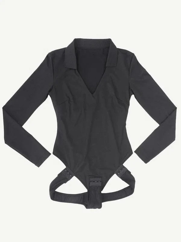 CurvyPower | UK bodysuit Deep V Neck Long Sleeve Shapewear Thong Bodysuit