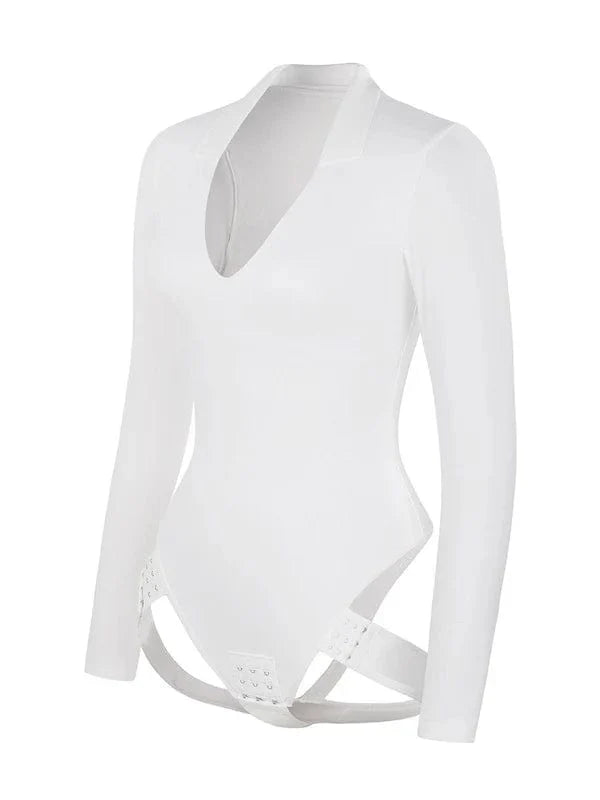 CurvyPower | UK bodysuit Deep V Neck Long Sleeve Shapewear Thong Bodysuit