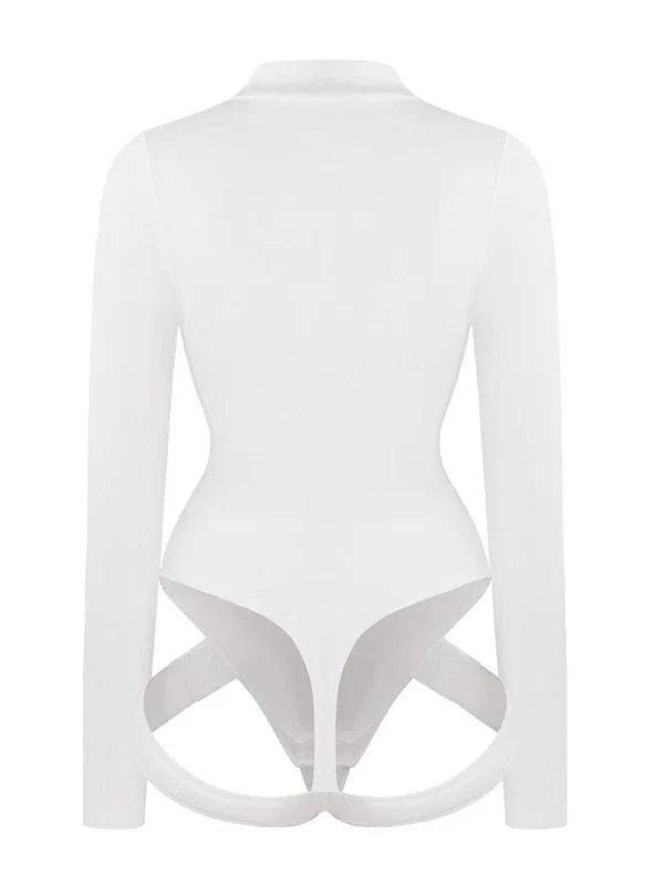 CurvyPower | UK bodysuit Deep V Neck Long Sleeve Shapewear Thong Bodysuit