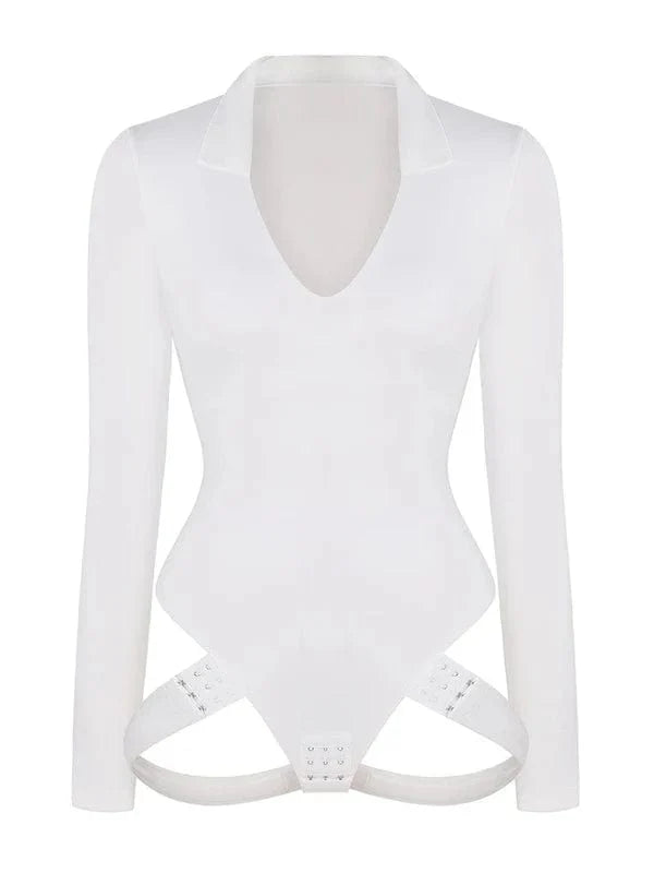 CurvyPower | UK bodysuit Deep V Neck Long Sleeve Shapewear Thong Bodysuit