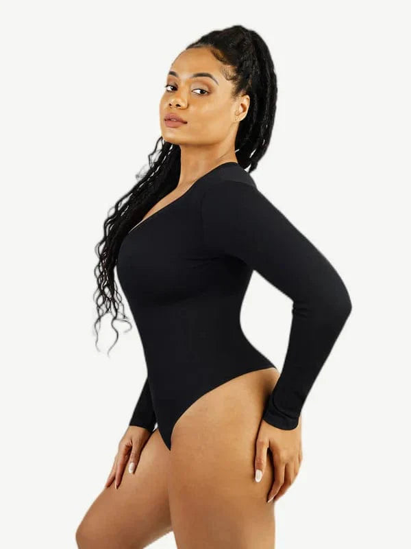 CurvyPower | UK bodysuit Deep V Neck Waist Control Shapewear Thong Bodysuit