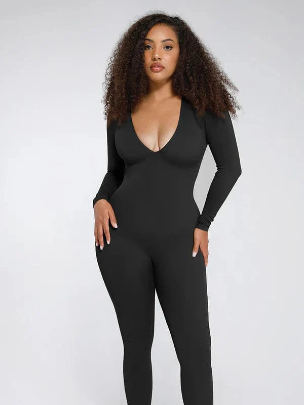 CurvyPower | UK bodysuit Deep V Whole Body Tummy Control Shaping Bodysuit