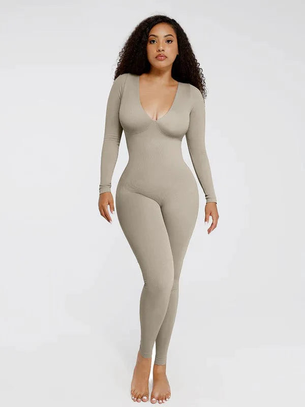 CurvyPower | UK bodysuit Deep V Whole Body Tummy Control Shaping Bodysuit