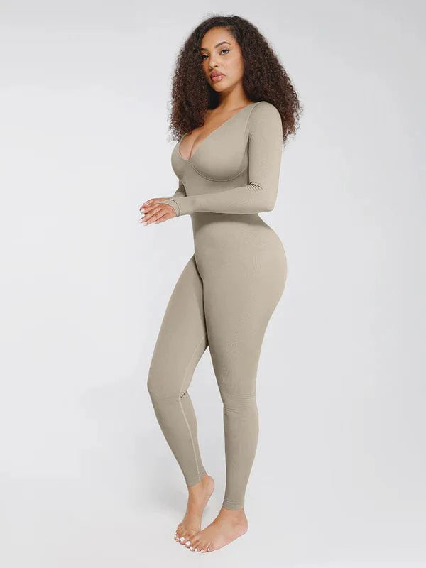 CurvyPower | UK bodysuit Deep V Whole Body Tummy Control Shaping Bodysuit