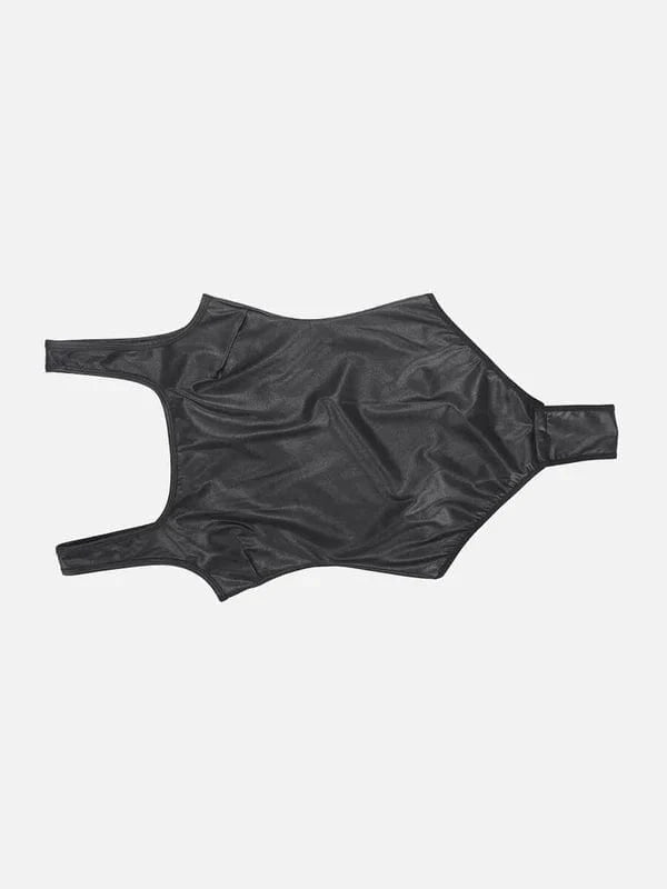 CurvyPower | UK bodysuit Elastic Tummy Control Shapewear Bodysuit in Faux Leather