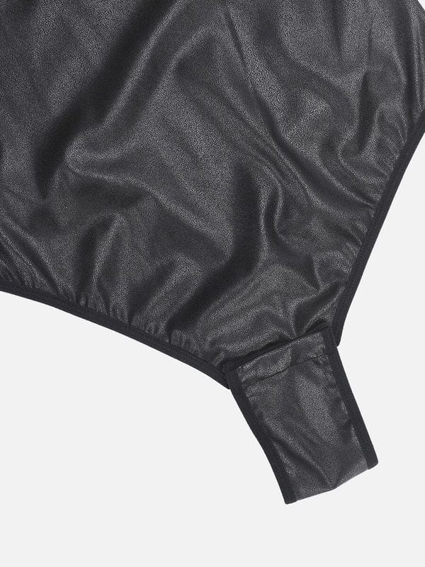 CurvyPower | UK bodysuit Elastic Tummy Control Shapewear Bodysuit in Faux Leather