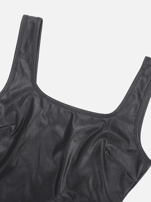 CurvyPower | UK bodysuit Elastic Tummy Control Shapewear Bodysuit in Faux Leather