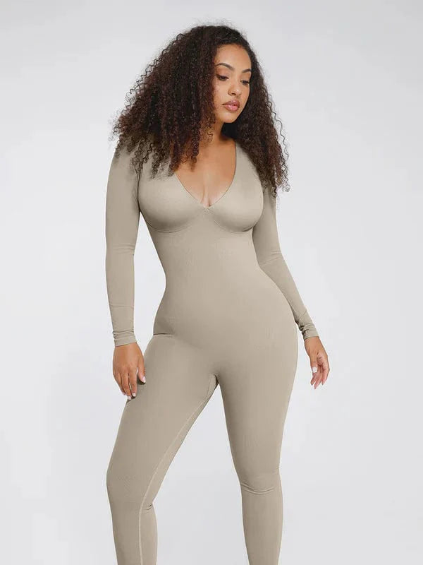 CurvyPower | UK bodysuit Gray / XS/S Deep V Whole Body Tummy Control Shaping Bodysuit