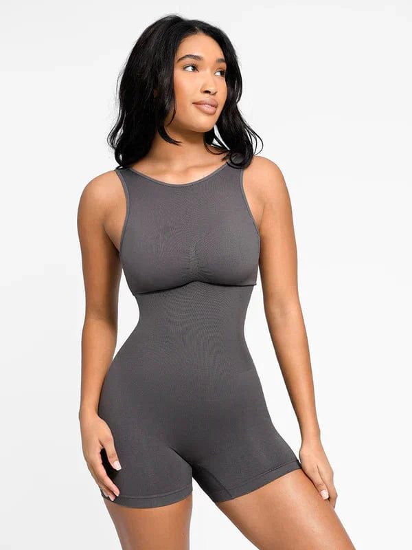 CurvyPower | UK bodysuit Gray / XS/S Low Back Round Neck Shapewear Bodysuit with Removable Pads
