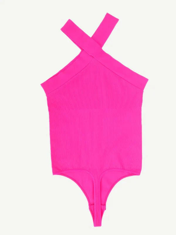 CurvyPower | UK bodysuit Halter Neck Criss-Cross Seamless Shaper Bodysuit