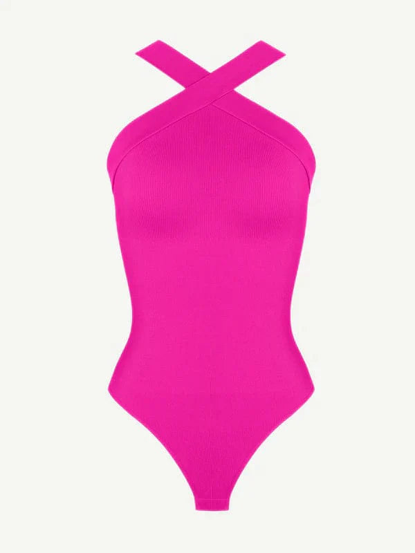 CurvyPower | UK bodysuit Halter Neck Criss-Cross Seamless Shaper Bodysuit