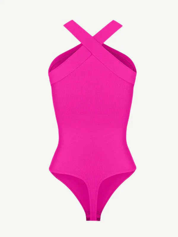 CurvyPower | UK bodysuit Halter Neck Criss-Cross Seamless Shaper Bodysuit