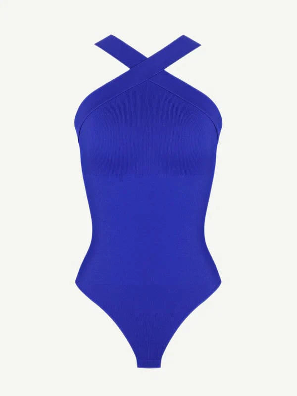 CurvyPower | UK bodysuit Halter Neck Criss-Cross Seamless Shaper Bodysuit