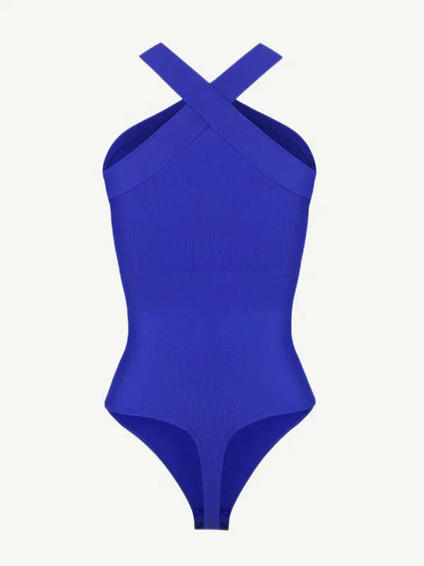 CurvyPower | UK bodysuit Halter Neck Criss-Cross Seamless Shaper Bodysuit