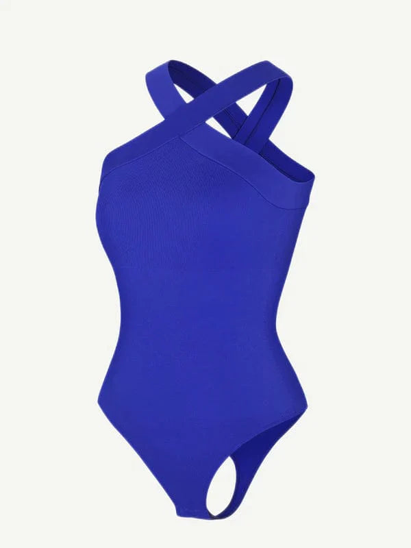 CurvyPower | UK bodysuit Halter Neck Criss-Cross Seamless Shaper Bodysuit