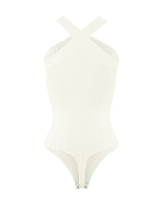 CurvyPower | UK bodysuit Halter Neck Criss-Cross Seamless Shaper Bodysuit