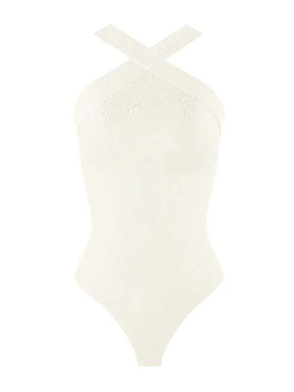 CurvyPower | UK bodysuit Halter Neck Criss-Cross Seamless Shaper Bodysuit