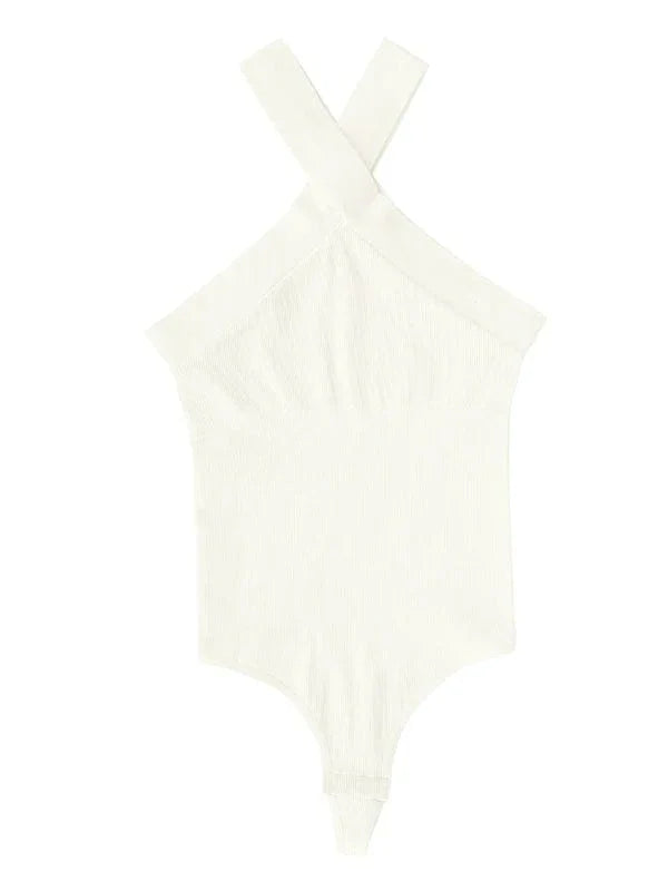 CurvyPower | UK bodysuit Halter Neck Criss-Cross Seamless Shaper Bodysuit