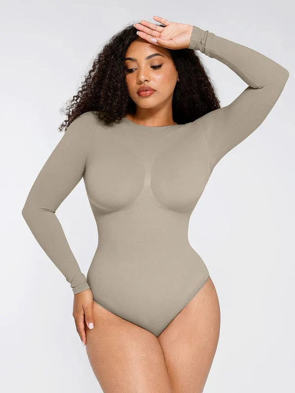 CurvyPower | UK bodysuit Light Gray / XS/S Long Sleeve Shapewear Tummy Control Bodysuit