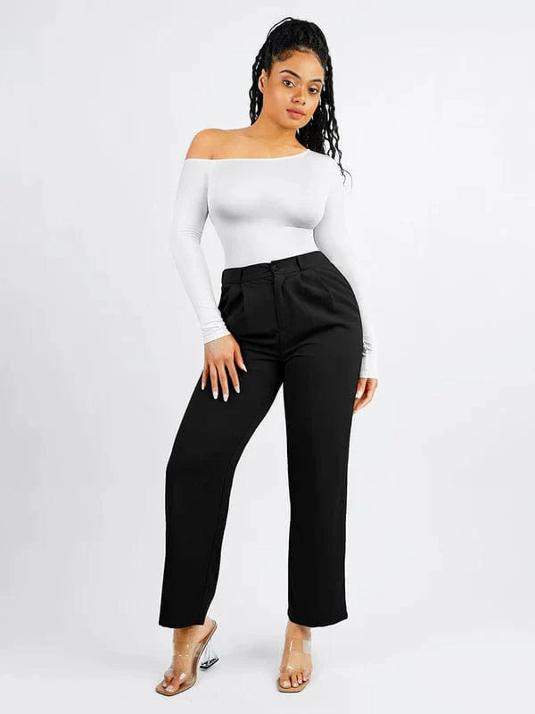 CurvyPower | UK bodysuit Long Sleeve and Diagonal Neck Compression Shapewear Thong Bodysuit